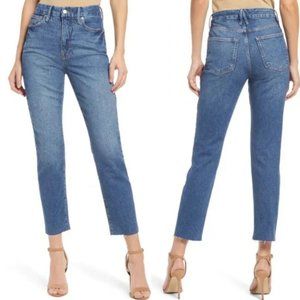 NWT Good American Good Classic Slim Fit Raw Hem in Blue940 sz 25